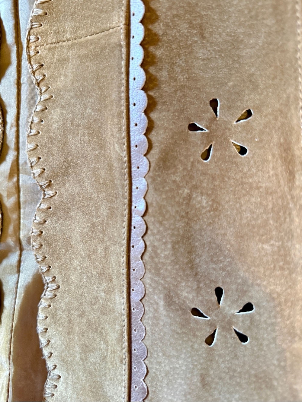 Scalloped Suede Trench Coat in Brown - Picture 4 of 8